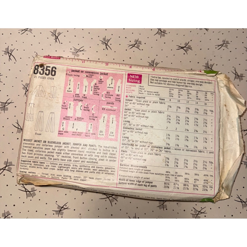 Vintage 1969 Simplicity 8356 Sewing Pattern Jacket Jumper Pants Mod Size 14 B 36 - Picture 3 of 4